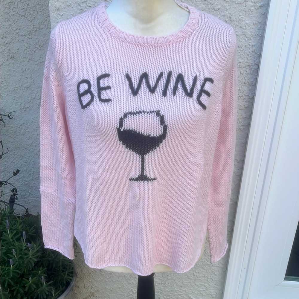 Wooden Ships Women's Pink 'BE WINE' Lightweight Knit Cropped Sweater Size XS